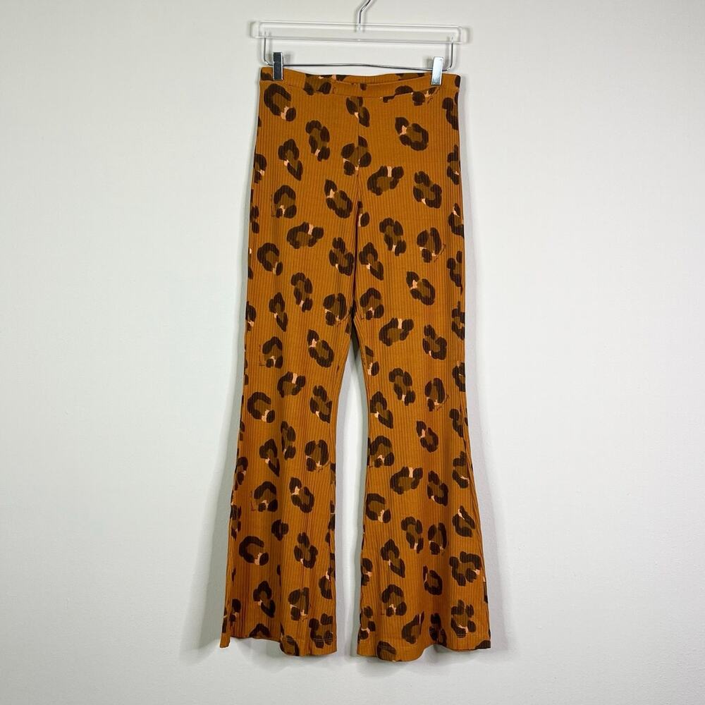 FARM Rio | Leopard Cheetah Print Ribbed Pull On Flare Lounge Pants Large L - Picture 2 of 10
